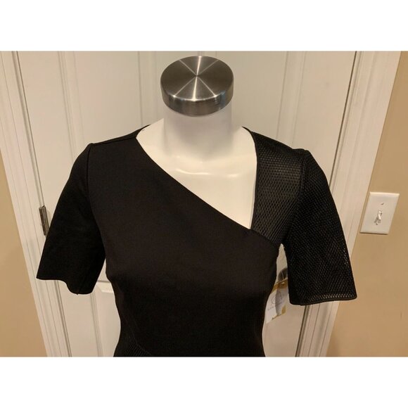 Elie Tahari Black V-Neck Pencil Short Sleeve Dress w/ Mesh Panels, Size 2 - Picture 2 of 7